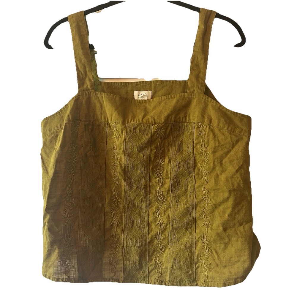 Ana Olive Green Textured Tank Top Boho Festival Women's Size L Casual Summer